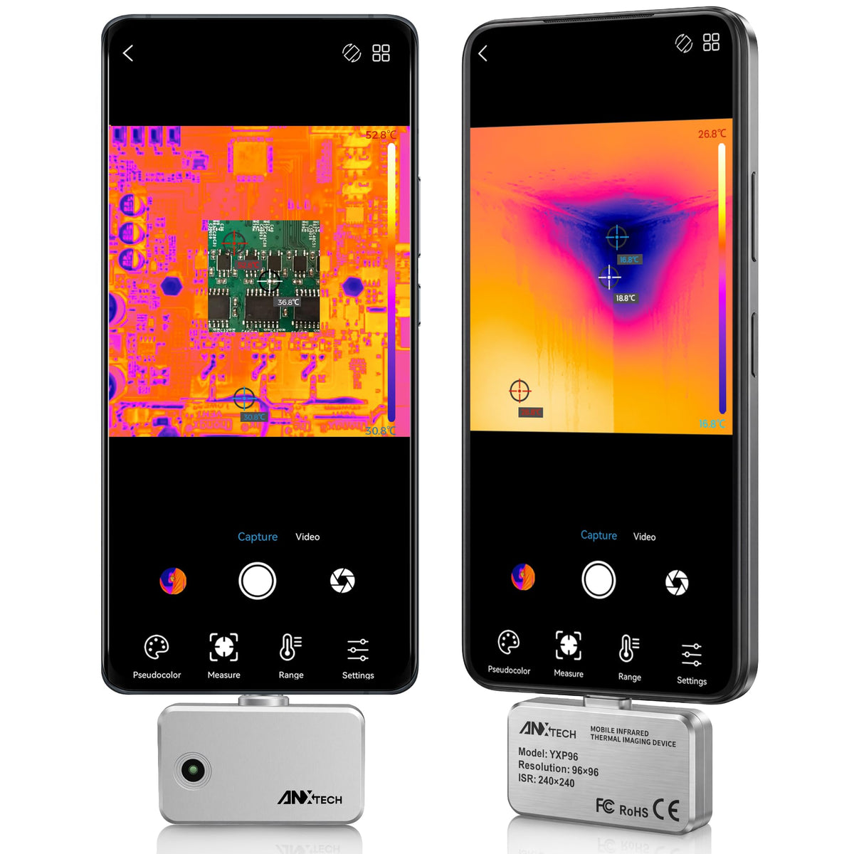 YXP96A Thermal Camera for Android, 96×96, -20 to 550°C, USB-C